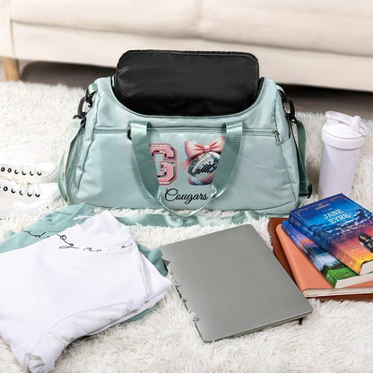 Custom Name Pink Bow Disco Ball Duffle Bag