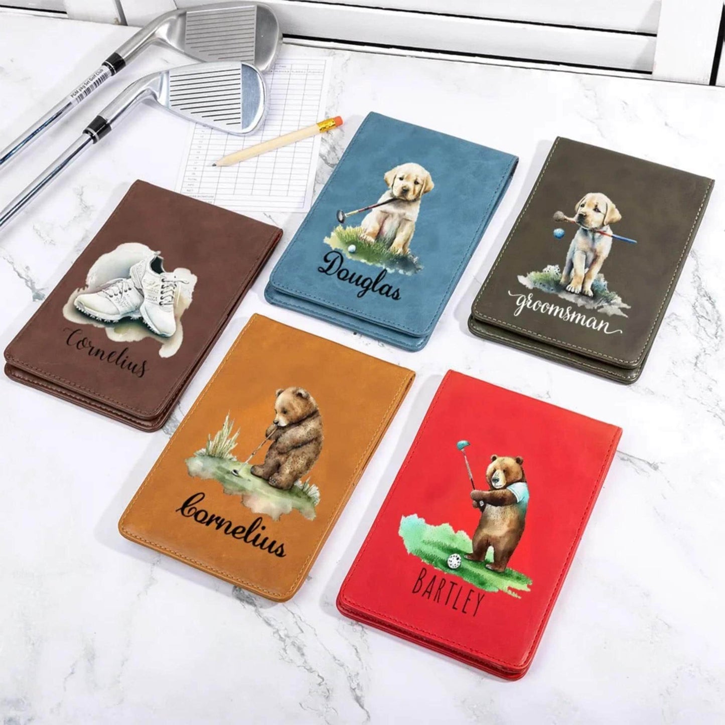 Custom PU Leather Golf Themed Design Scorecard Holder