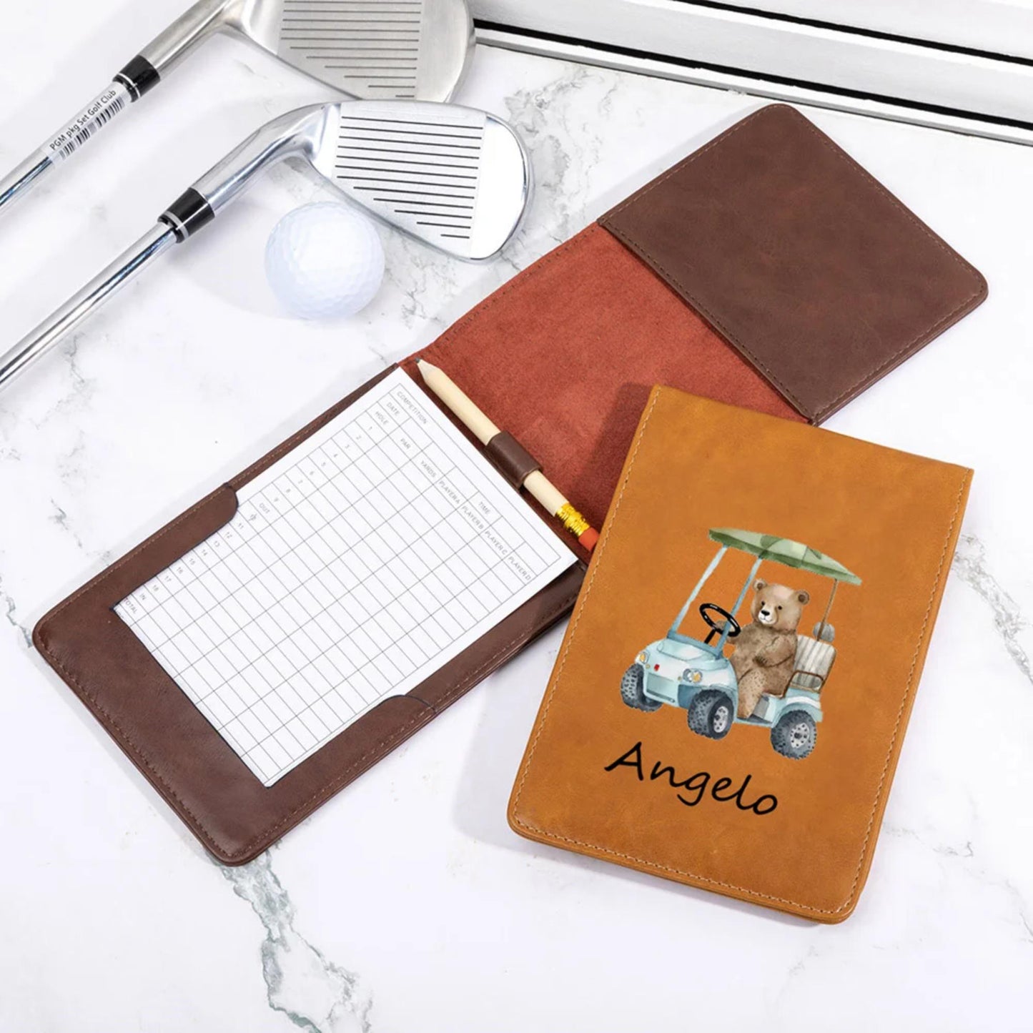 Custom PU Leather Golf Themed Design Scorecard Holder