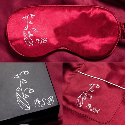 Name Birth Flower Satin Nightgown Gift Set with Eye Mask & Scrunchie