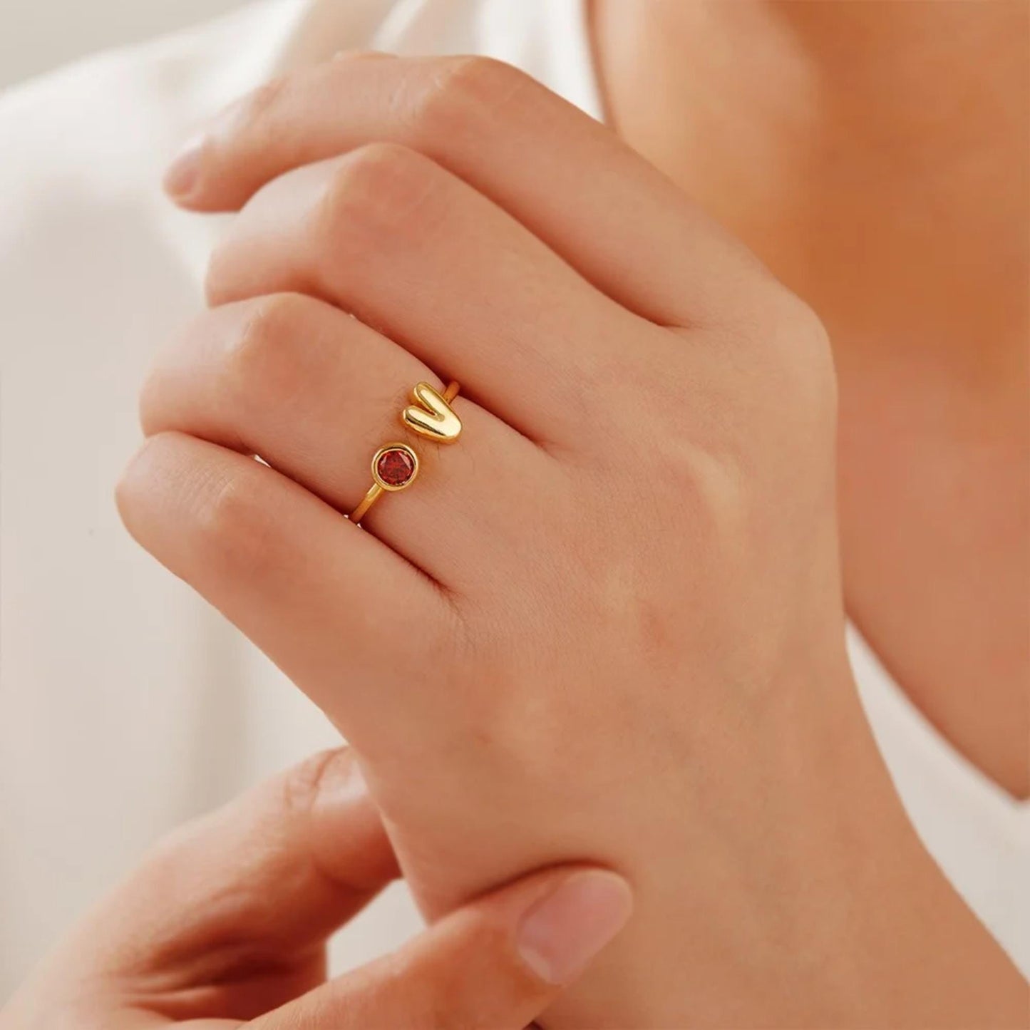 Personalized 3D Bubble Letter Birthstone Ring