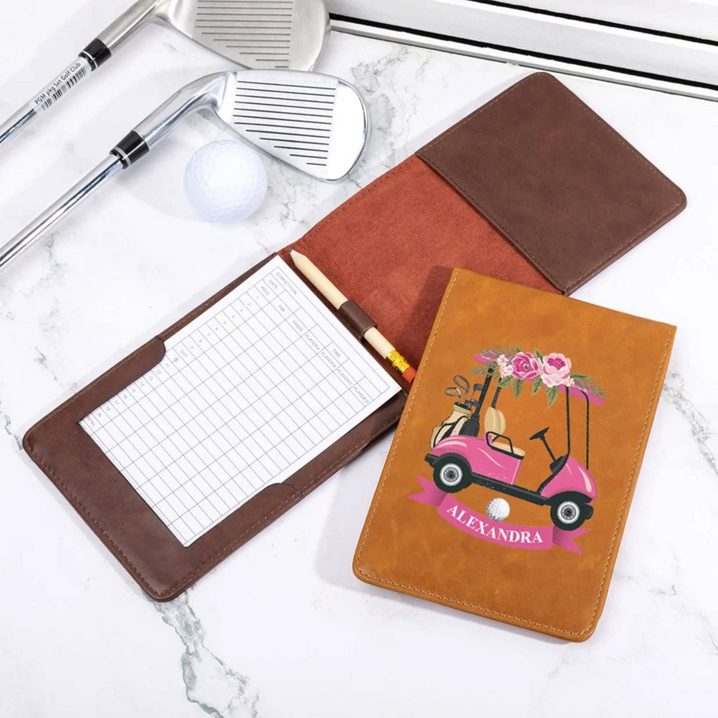 Custom Golf Scorecard Holder with Golf Buggy