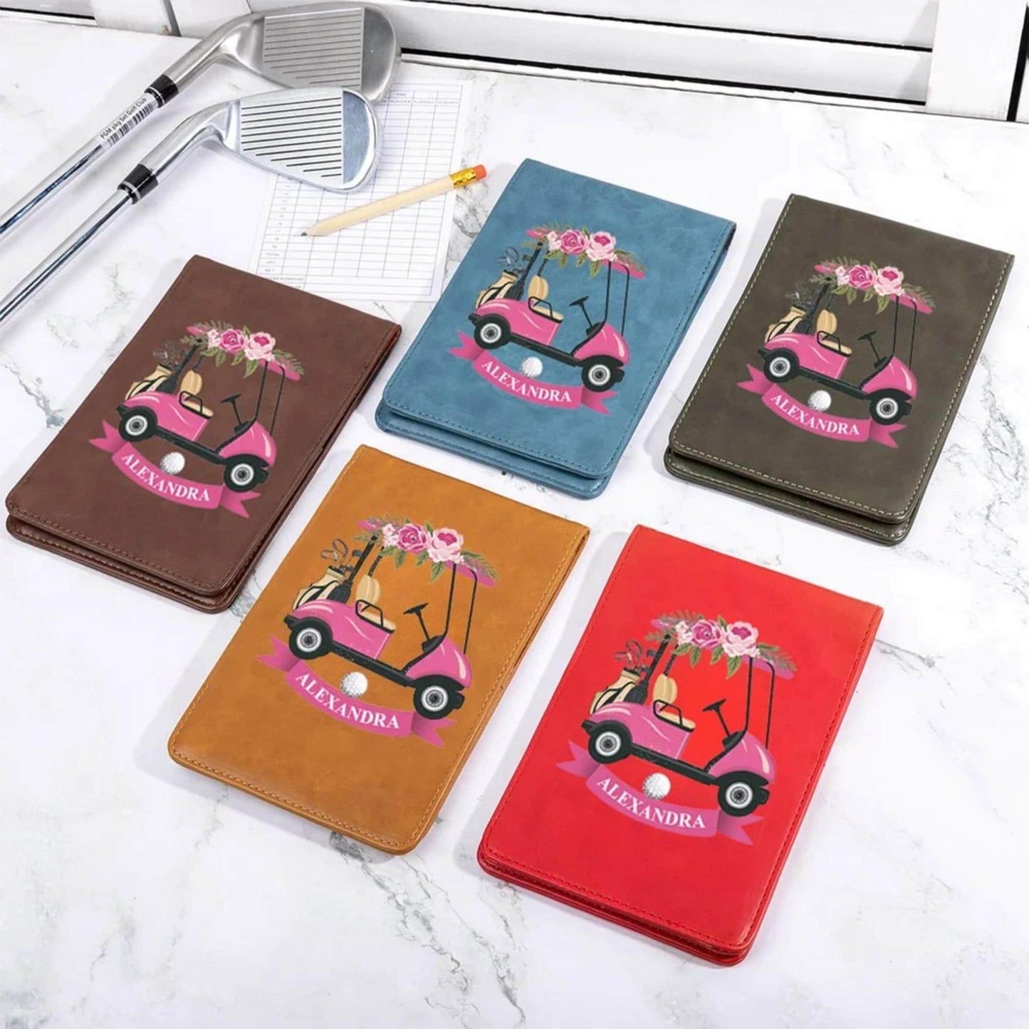 Custom Golf Scorecard Holder with Golf Buggy