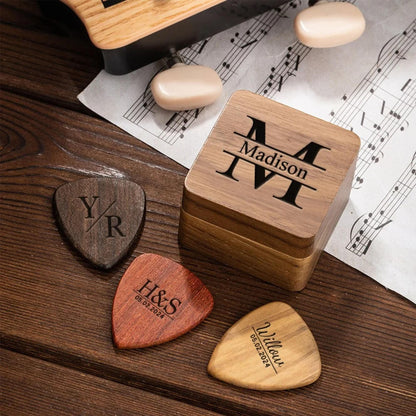 Personalized Wooden Guitar Picks Box with Custom Name