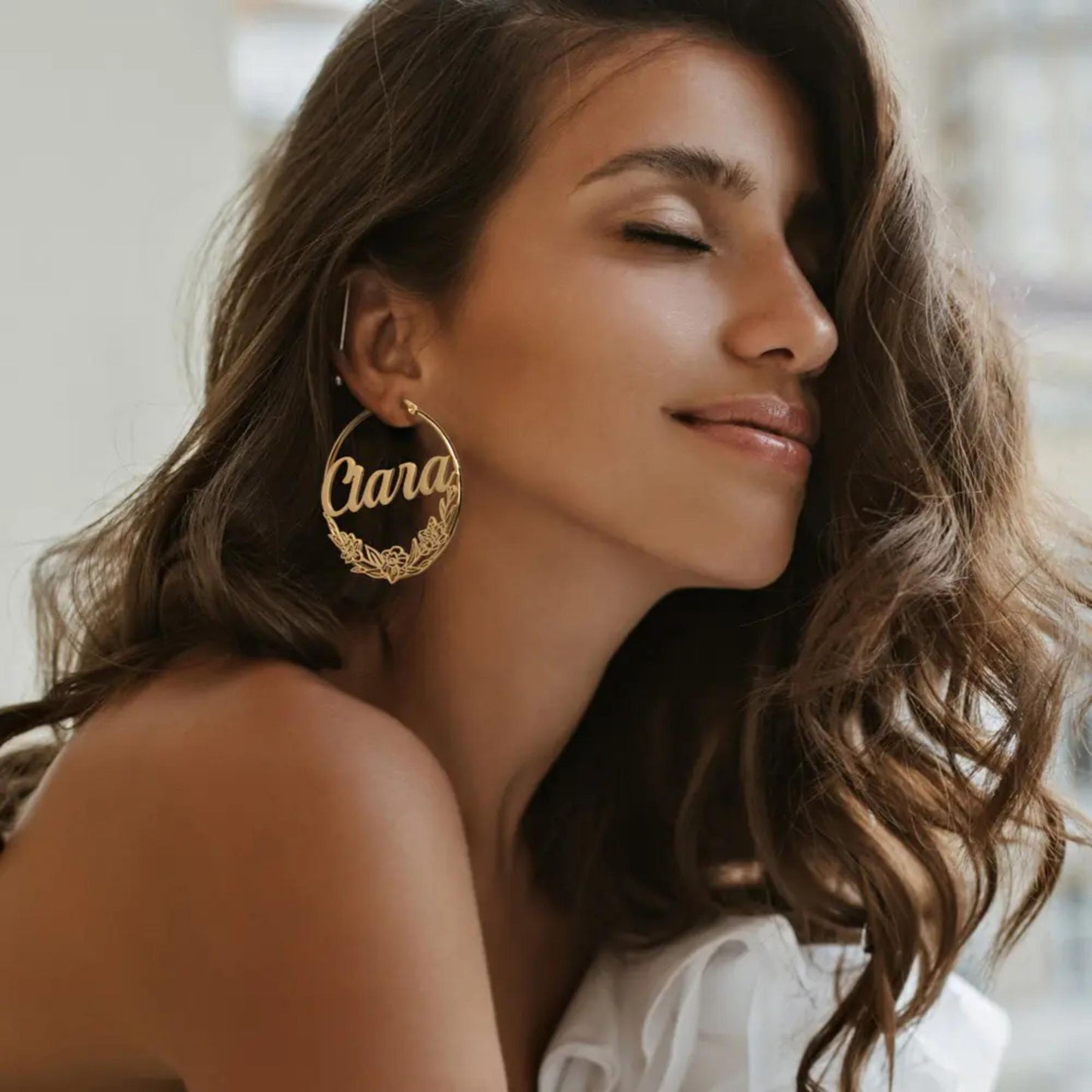Custom Birthflower Hoop Earrings with Name