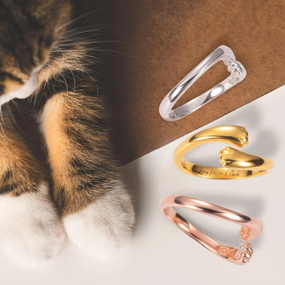 Sterling Silver 925 Engraved Cat Paw Imprint Hug Ring
