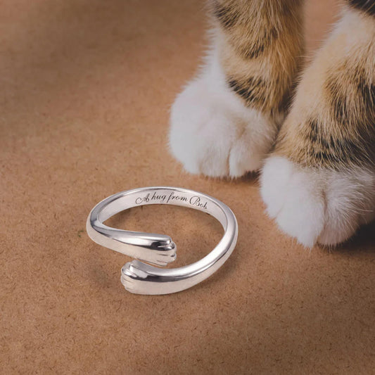 Sterling Silver 925 Engraved Cat Paw Imprint Hug Ring