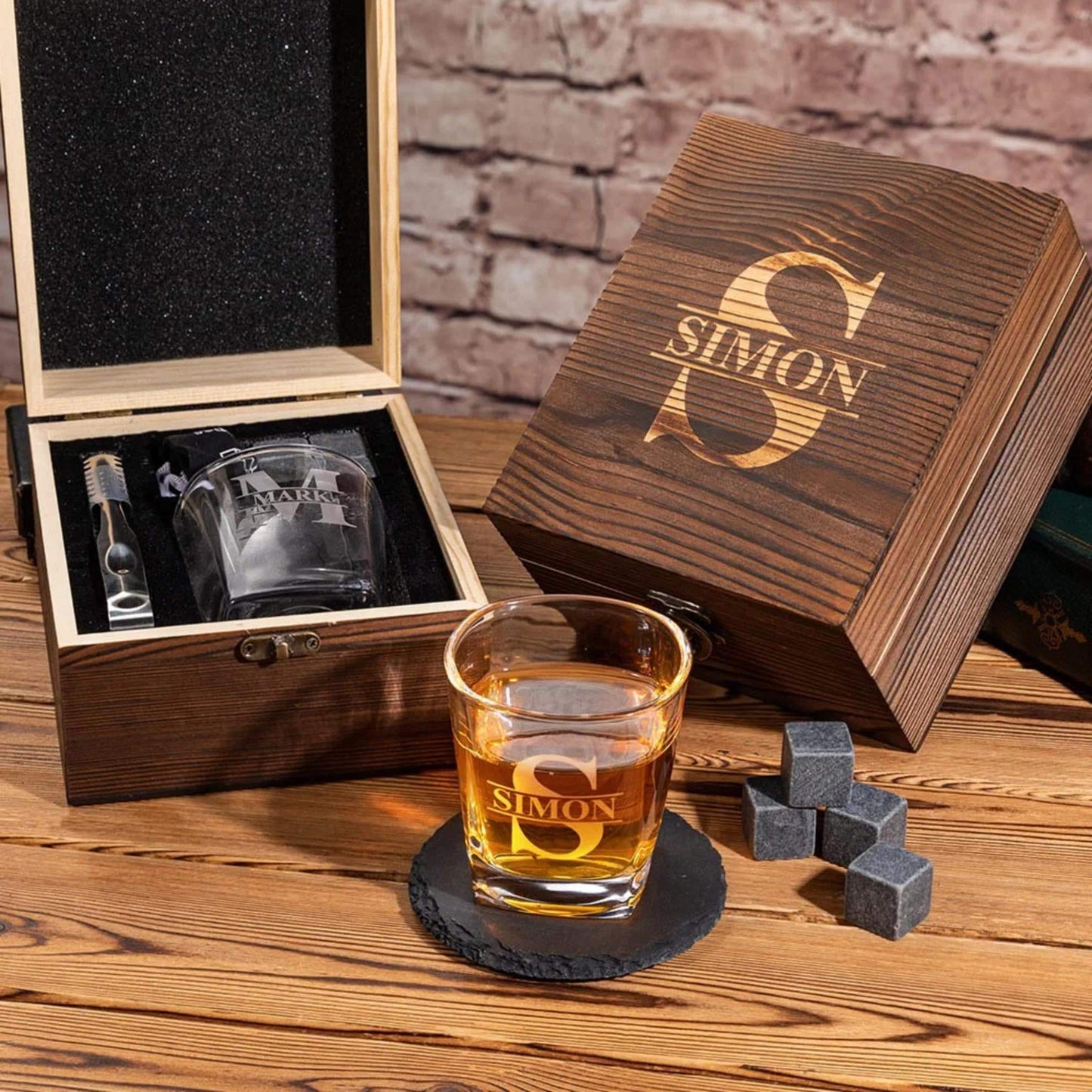 Personalized Engraved Monogram Whiskey Glass Set