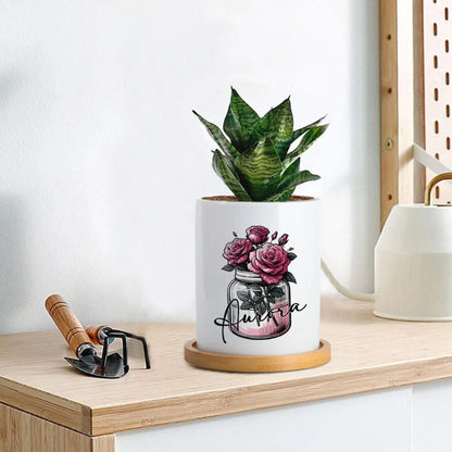 Personalized Birth Flower Pot with Name