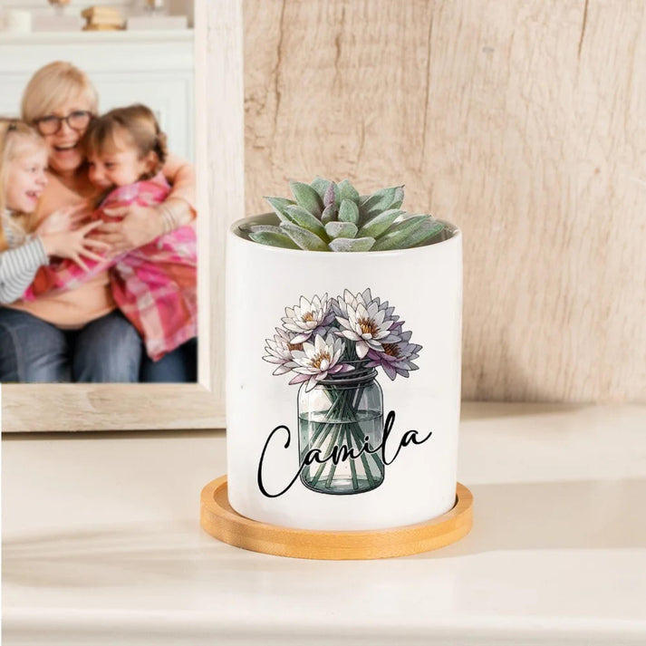 Personalized Birth Flower Pot with Name