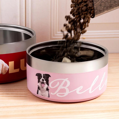 Personalized Stainless Steel Pet Bowl with Photo & Name