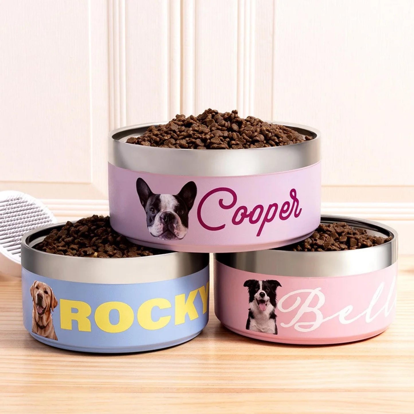 Personalized Stainless Steel Pet Bowl with Photo & Name