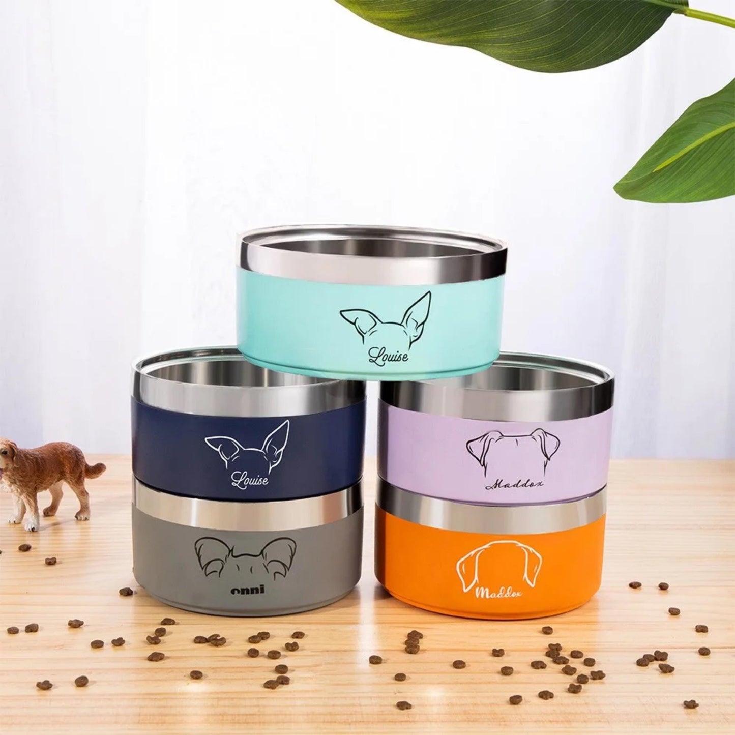 Personalized Dog Bowl with Ear Design & Name