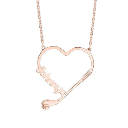 Personalized Hockey Heart Necklace with Custom Name