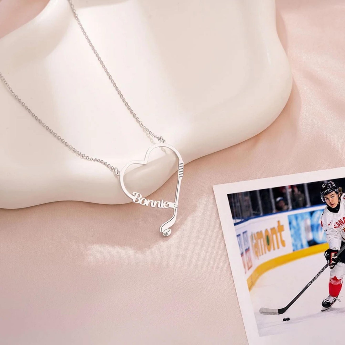 Personalized Hockey Heart Necklace with Custom Name