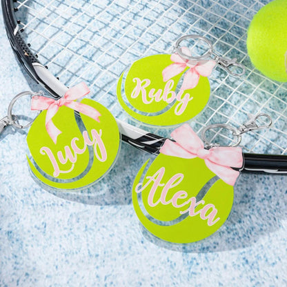 Personalized Tennis Bag Tag with Coquette Bow