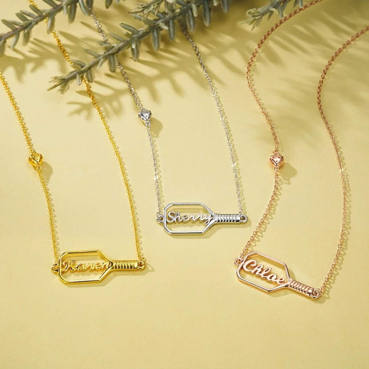 Personalized Name Pickleball Paddle Necklace with 3D Heart Ball