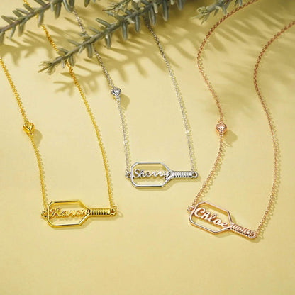 Personalized Name Pickleball Paddle Necklace with 3D Heart Ball