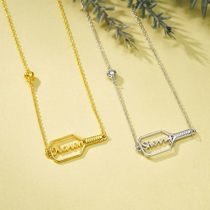 Personalized Name Pickleball Paddle Necklace with 3D Heart Ball