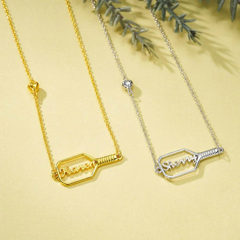 Personalized Name Pickleball Paddle Necklace with 3D Heart Ball