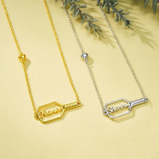 Personalized Name Pickleball Paddle Necklace with 3D Heart Ball