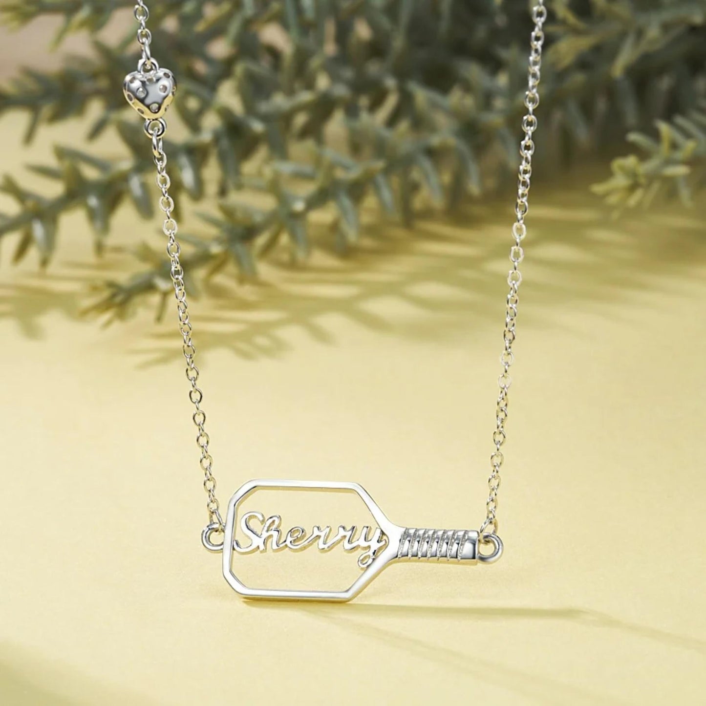 Personalized Name Pickleball Paddle Necklace with 3D Heart Ball