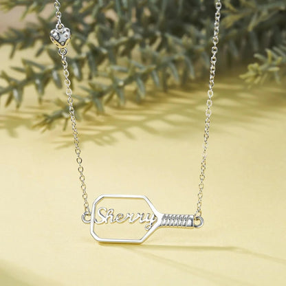 Personalized Name Pickleball Paddle Necklace with 3D Heart Ball