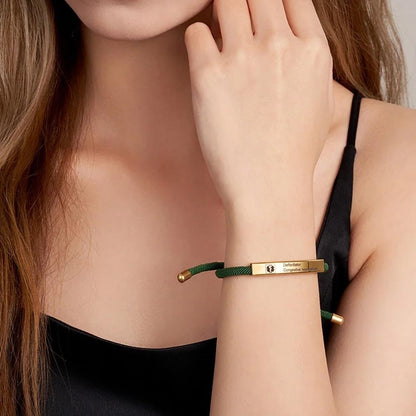 Custom Medical Alert Adjustable Soft Rope Bracelet