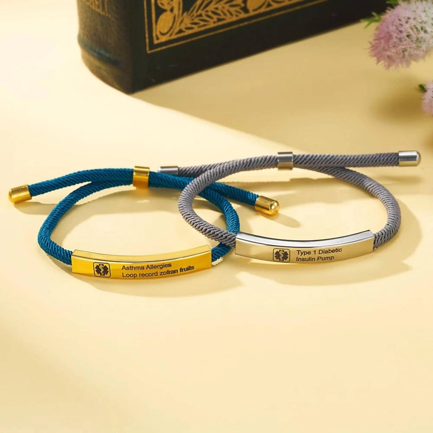 Custom Medical Alert Adjustable Soft Rope Bracelet