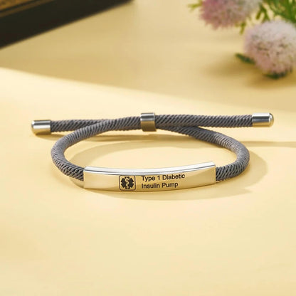 Custom Medical Alert Adjustable Soft Rope Bracelet