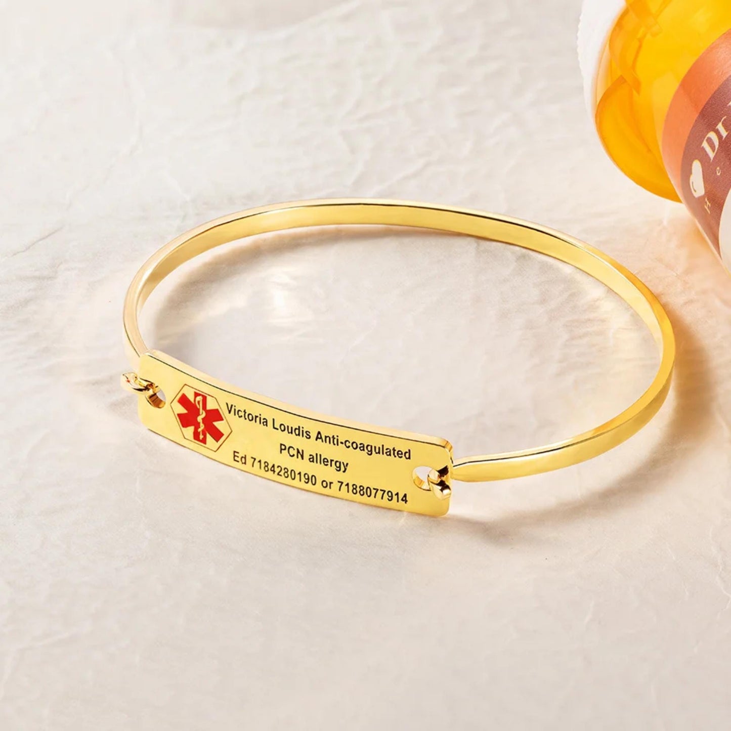 Custom Engraved Medical Alert ID Bangle Bracelet