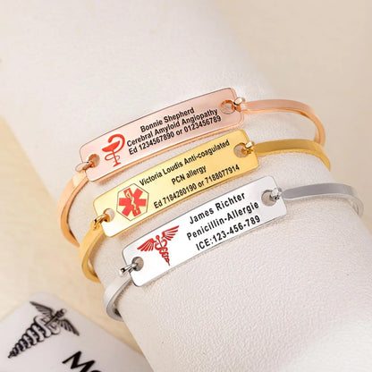 Custom Engraved Medical Alert ID Bangle Bracelet