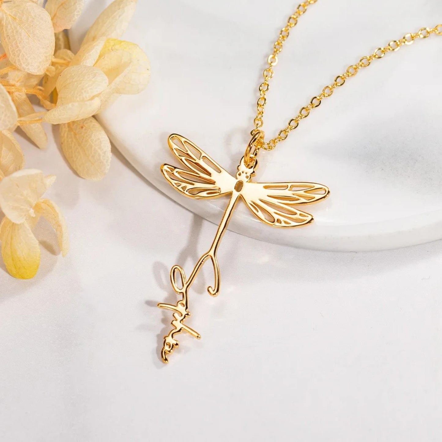 Custom Name Dragonfly Necklace