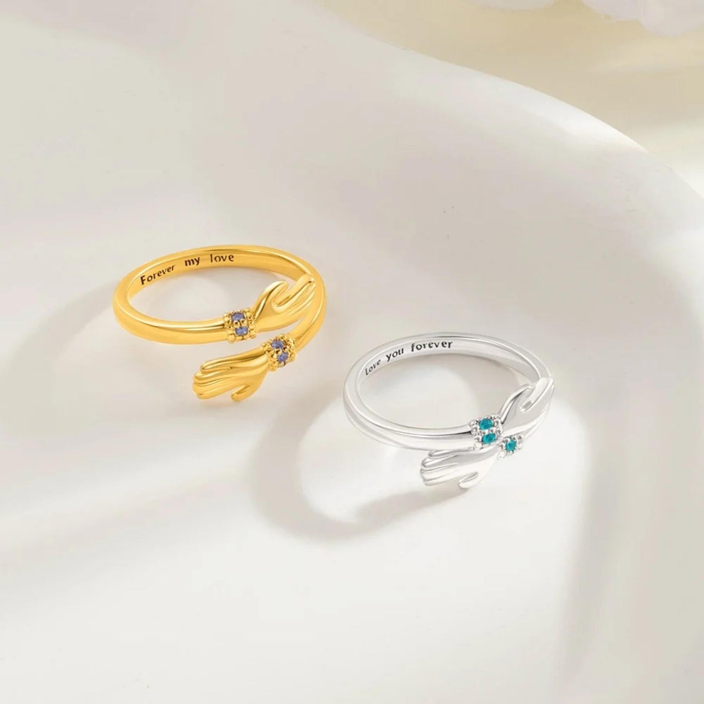 Personalized Birthstone Hug Ring with Inner Engraving