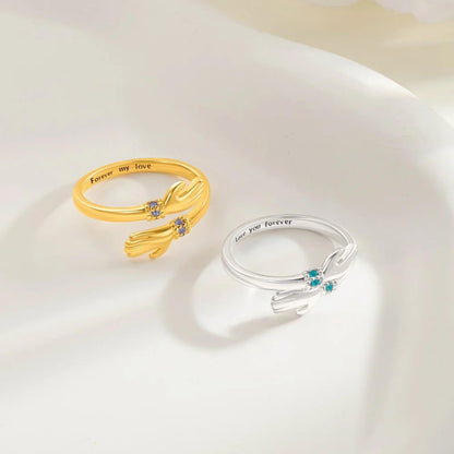 Personalized Birthstone Hug Ring with Inner Engraving