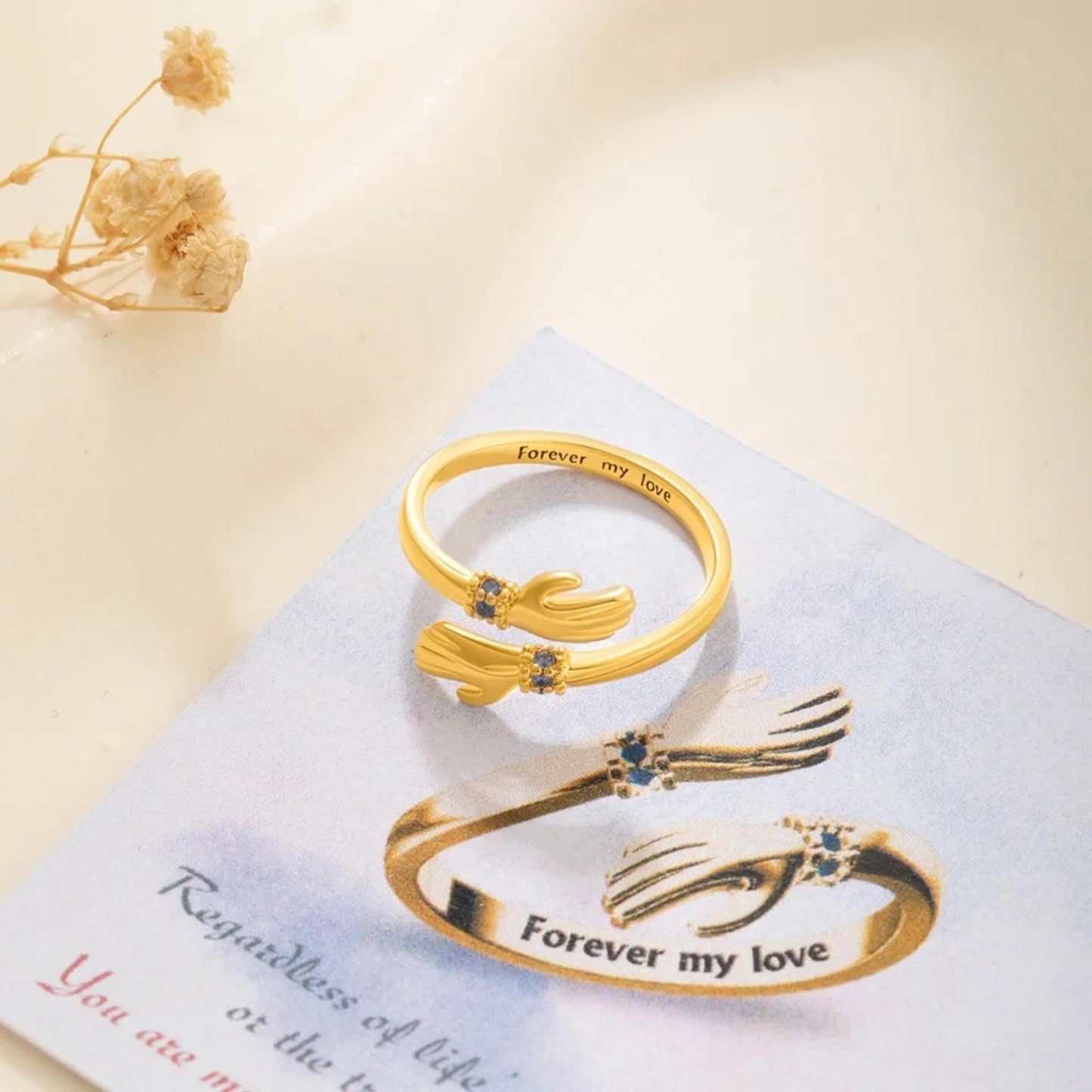 Personalized Birthstone Hug Ring with Inner Engraving