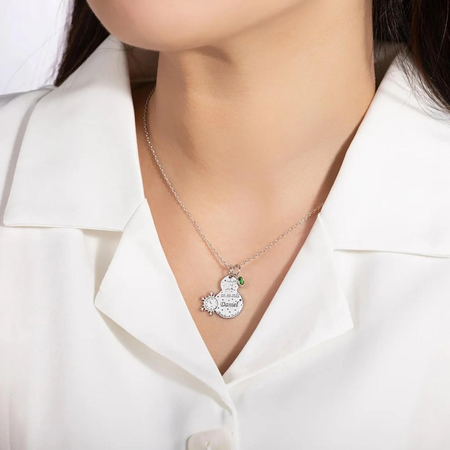 Custom Baby Birth Stats Necklace with Birthstone