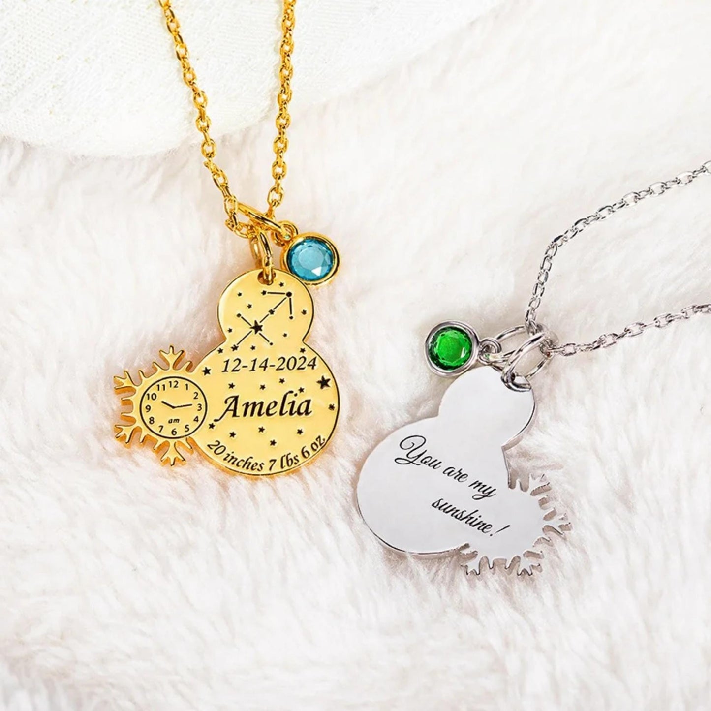 Custom Baby Birth Stats Necklace with Birthstone