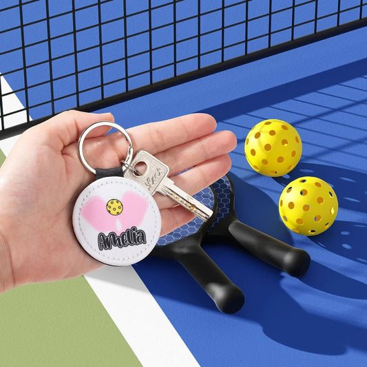 Personalized Leather Pickleball Keychain