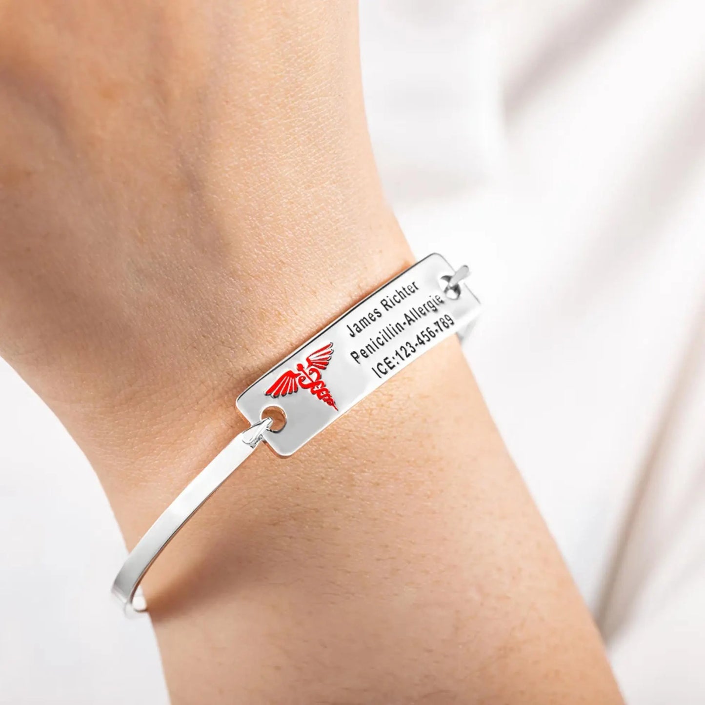 Custom Engraved Medical Alert ID Bangle Bracelet