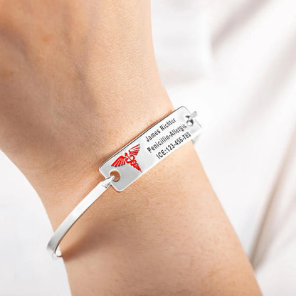 Custom Engraved Medical Alert ID Bangle Bracelet