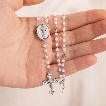 Custom Photo Locket Cross Pendant Rosary Necklace