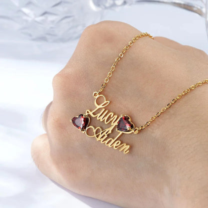 Personalized 2 Names Necklace with 2 Birthstones