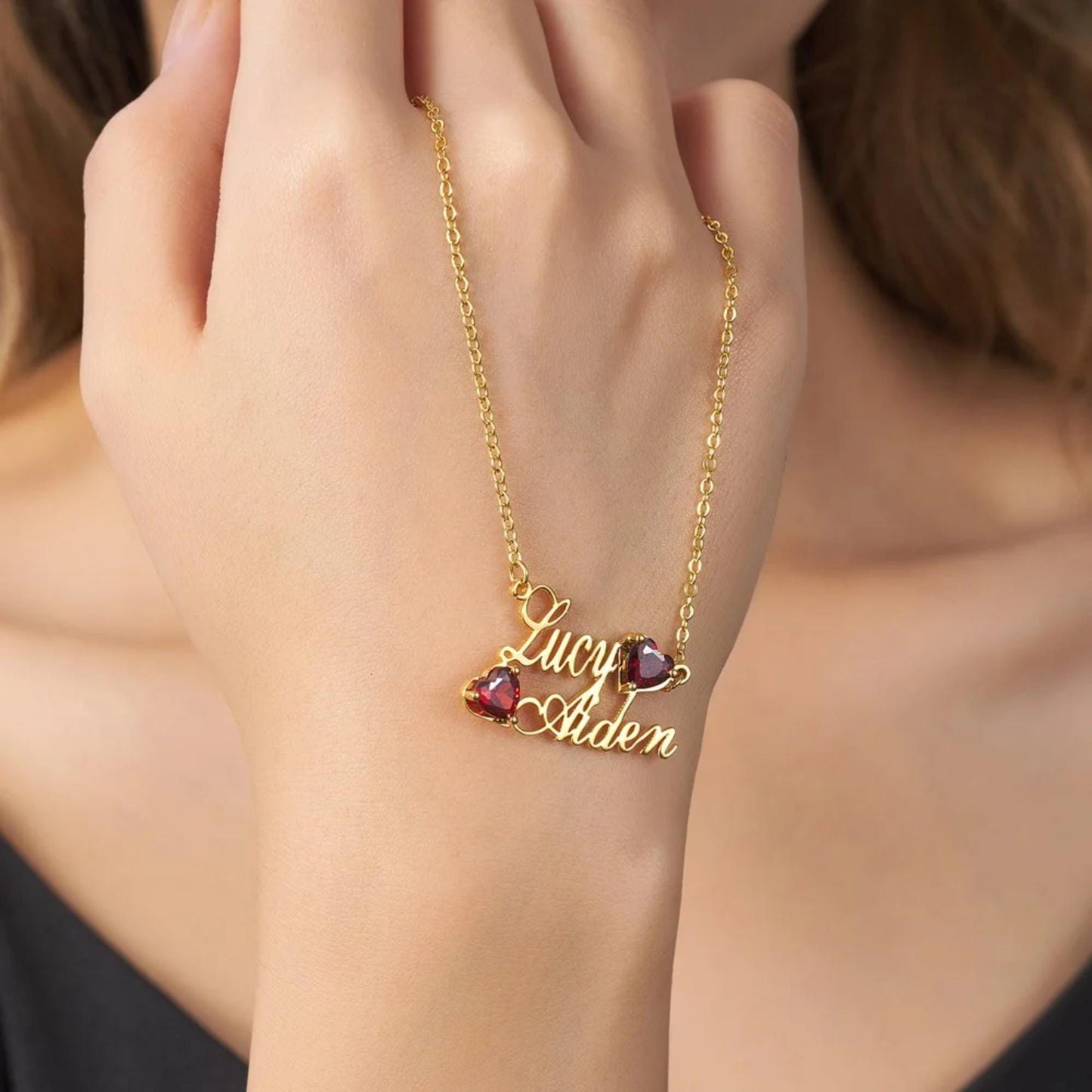 Personalized 2 Names Necklace with 2 Birthstones