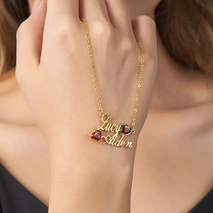 Personalized 2 Names Necklace with 2 Birthstones