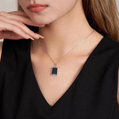 Enamel Rectangle Memorial Photo Locket Necklace