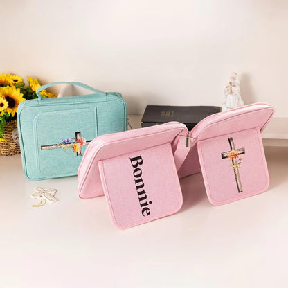 Personalized Birth Flower Bible Cover with Cross