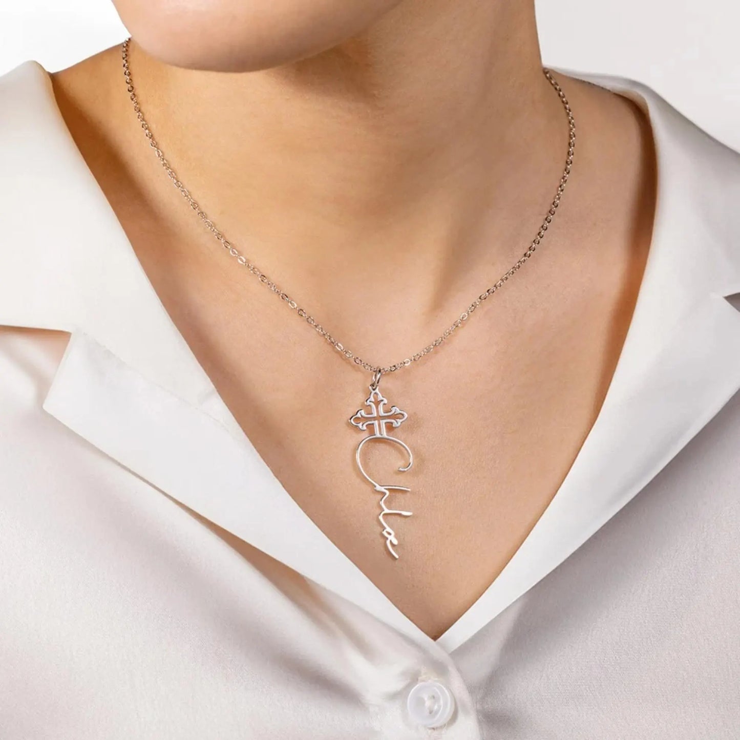 Personalized Dainty Cross Name Necklace