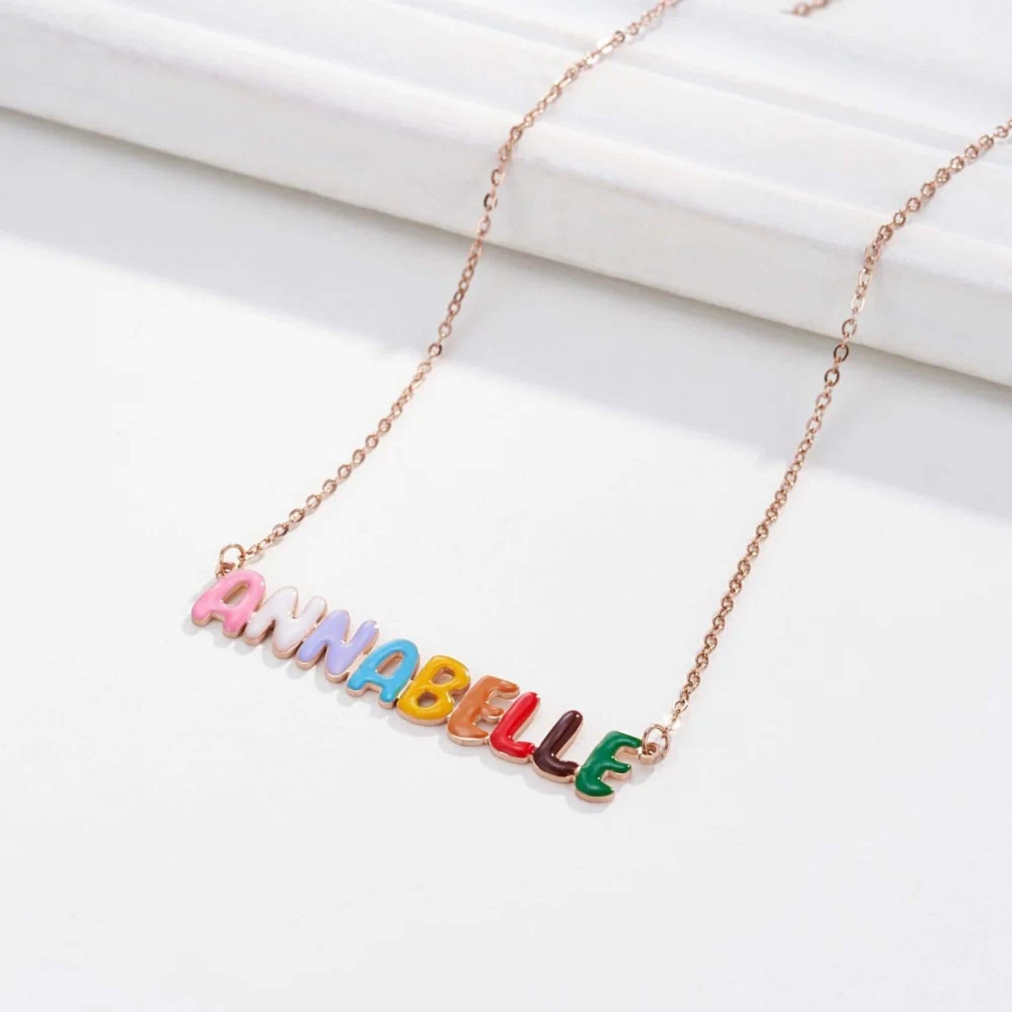 Custom Enamel Bubble Name Necklace & Heart Pendant