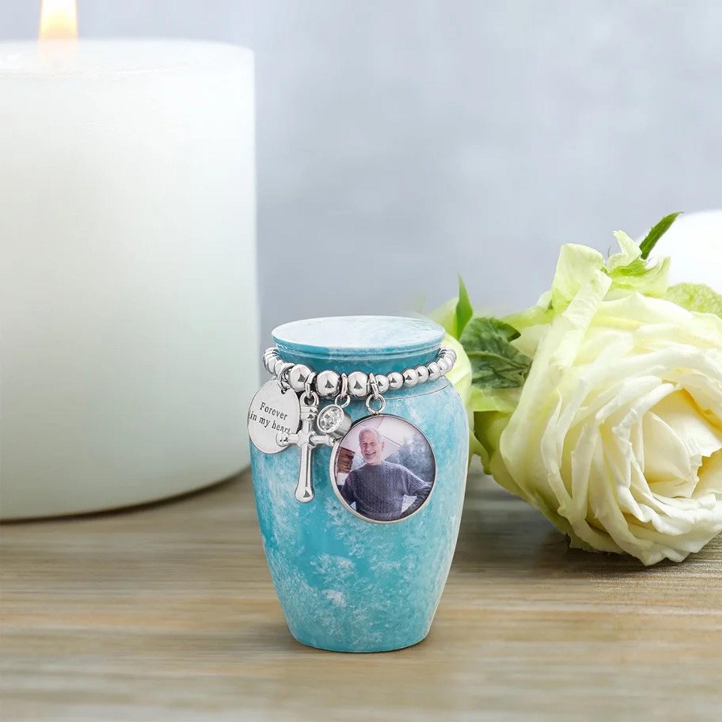 Custom Photo Mini Cremation Urn with Charms